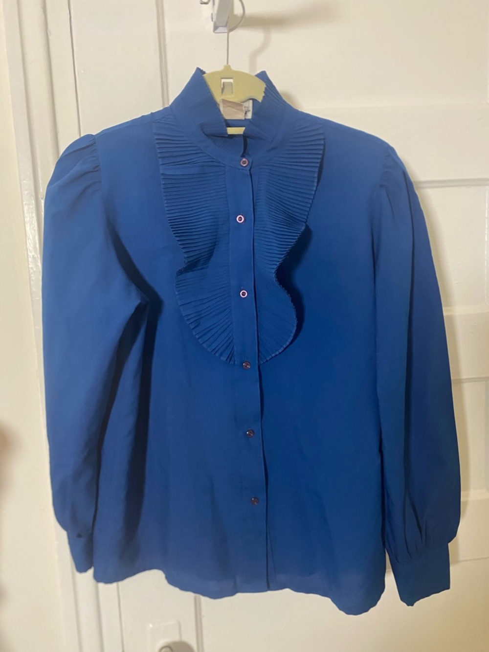 Blue Ruffled Front Women's Blouse